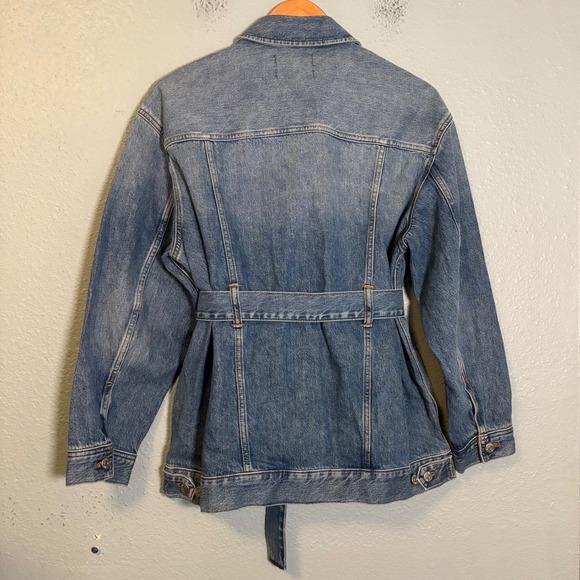 Madewell Women Oversized Trucker Jean Jacket Belted Sz Medium Denim Fall Preppy - Picture 9 of 13
